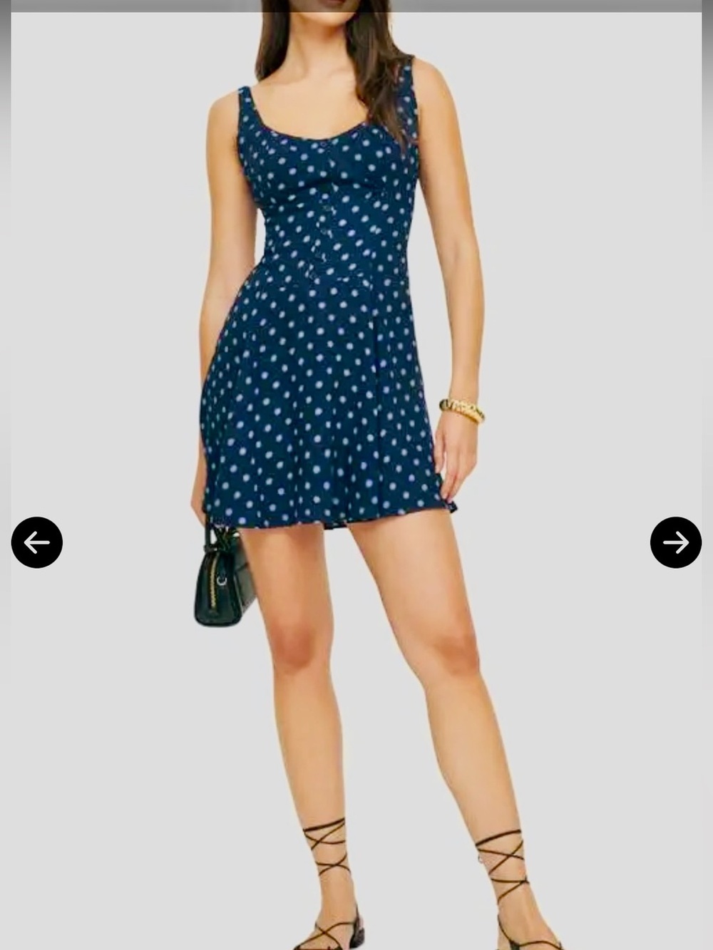 Reformation Valencio Mini heart shaped Navy polka dot mini Dress size 6